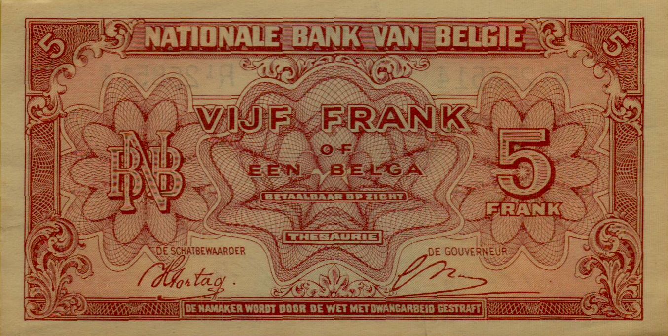 Belgium 5 1943 UNC- P-121